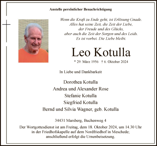 Todesanzeige von Leo Kotulla von WA