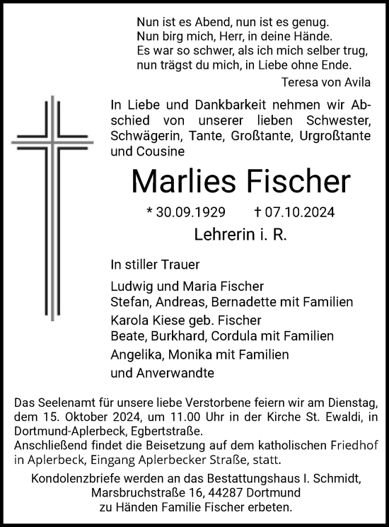 Todesanzeige von Marlies Fischer von WA