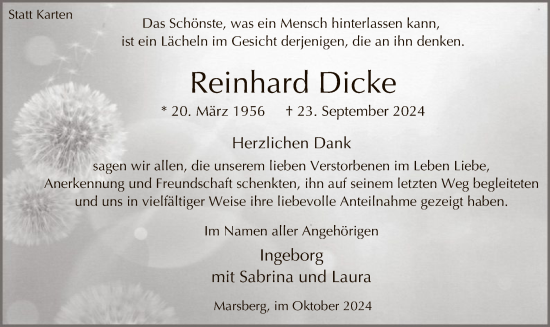 Todesanzeige von Reinhard Dicke von WA