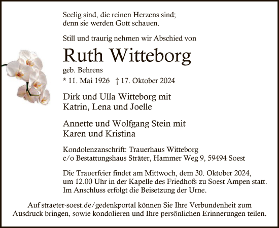 Todesanzeige von Ruth Witteborg von WA