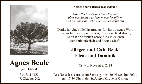 Todesanzeige von Agnes Beule von WA