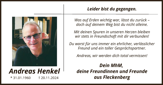 Todesanzeige von Andreas Henkel von WA
