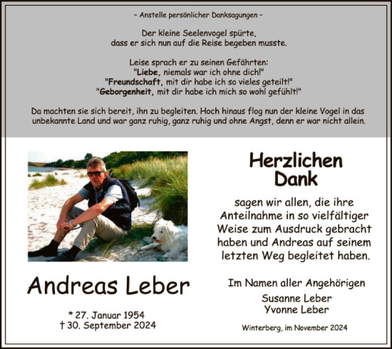 Todesanzeige von Andreas Leber von WA