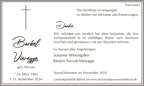 Todesanzeige von Bärbel Vieregge von WA