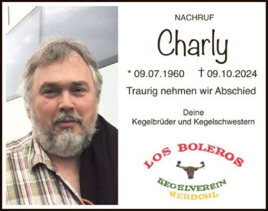Todesanzeige von Charly Noetzel von WA