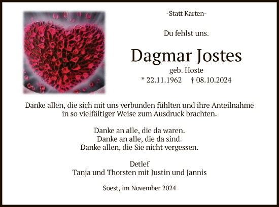 Todesanzeige von Dagmar Jostes von WA