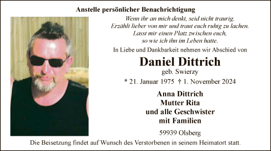 Todesanzeige von Daniel Dittrich von WA