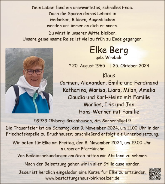 Todesanzeige von Elke Berg von WA