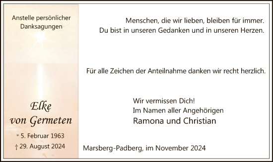Todesanzeige von Elke von Germeten von WA