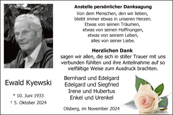 Todesanzeige von Ewald Kyewski von WA