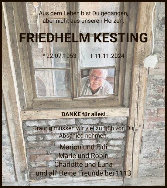 Todesanzeige von Friedhelm Kesting von WA