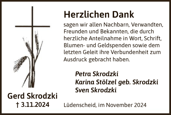 Todesanzeige von Gerd Skrodzki von WA