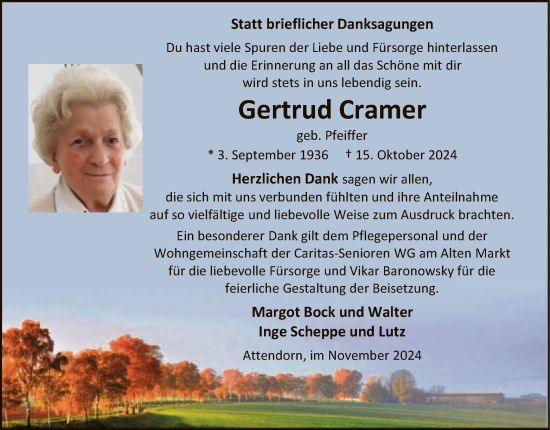 Todesanzeige von Gertrud Cramer von WA