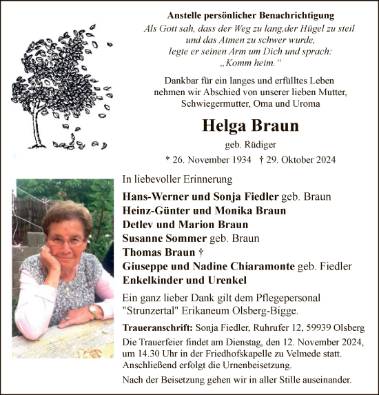 Todesanzeige von Helga Braun von WA