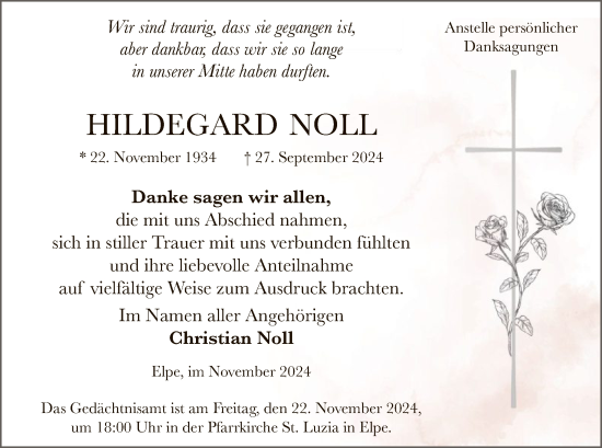 Todesanzeige von Hildegard Noll von WA