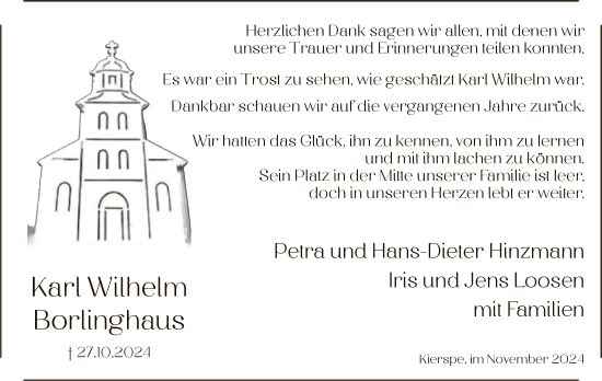 Todesanzeige von Karl Wilhelm Borlinghaus von WA