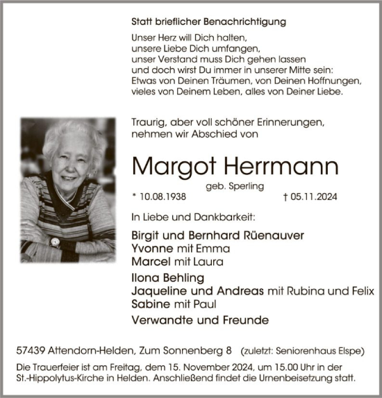 Todesanzeige von Margot Herrmann von WA