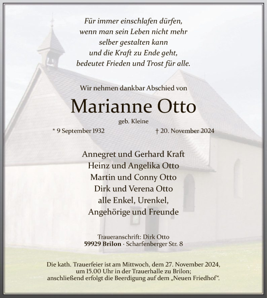 Todesanzeige von Marianne Otto von WA