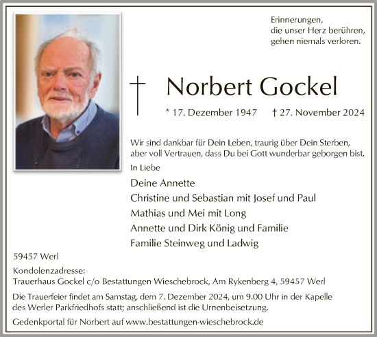 Todesanzeige von Norbert Gockel von WA