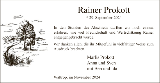 Todesanzeige von Rainer Prokott von WA