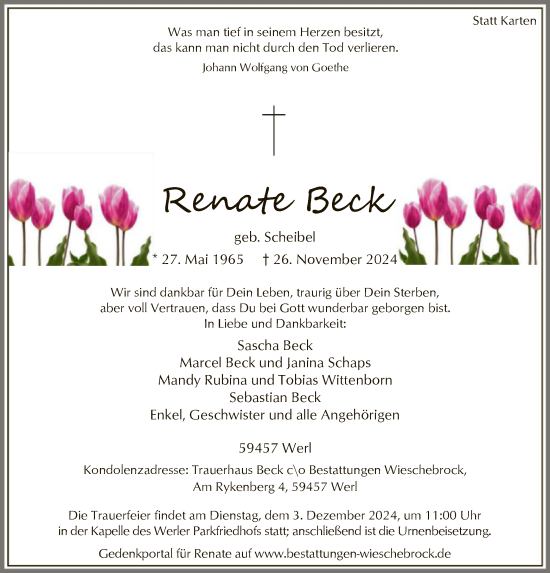 Todesanzeige von Renate Beck von WA
