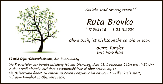 Todesanzeige von Ruta Brovko von WA