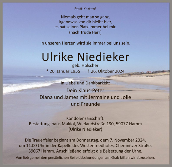 Todesanzeige von Ulrike Niedieker von WA