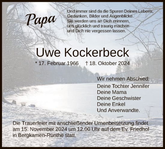 Todesanzeige von Uwe Kockerbeck von WA