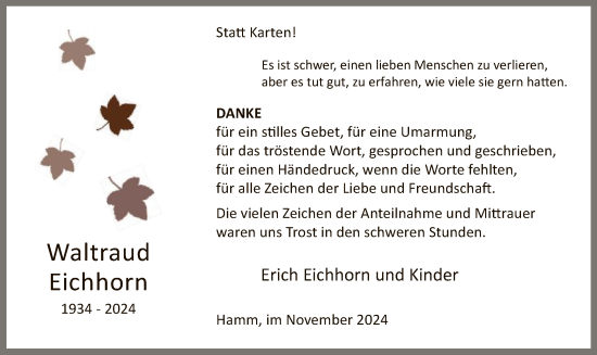 Todesanzeige von Waltraud Eichhorn von WA