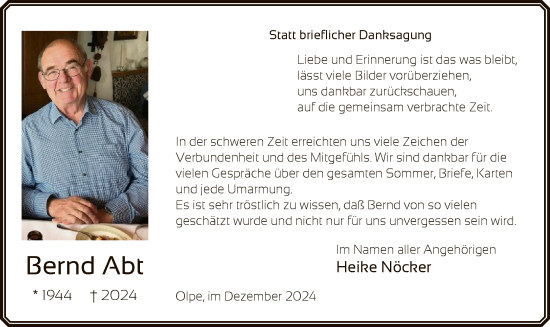 Todesanzeige von Bernd Abt von WA