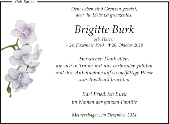 Todesanzeige von Brigitte Burk von WA