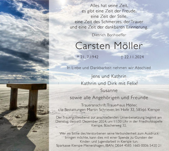 Todesanzeige von Carsten Möller von WA
