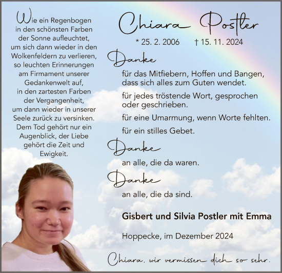 Todesanzeige von Chiara Postler von WA