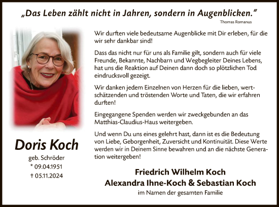 Todesanzeige von Doris Koch von WA