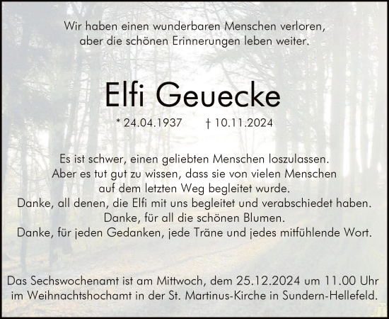 Todesanzeige von Elfi Geuecke von WA
