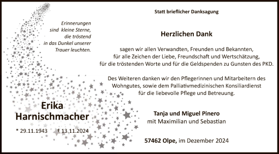 Todesanzeige von Erika Harnischmacher von WA