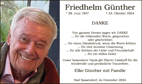 Todesanzeige von Friedhelm Günther von WA