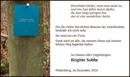 Todesanzeige von Friedhelm Sobbe von WA