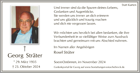 Todesanzeige von Georg Sträter von WA