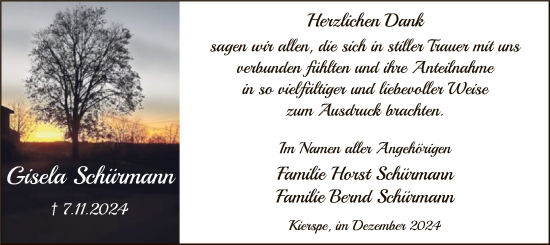 Todesanzeige von Gisela Schürmann von WA
