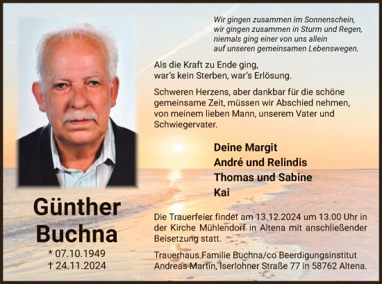 Todesanzeige von Günther Buchna von WA