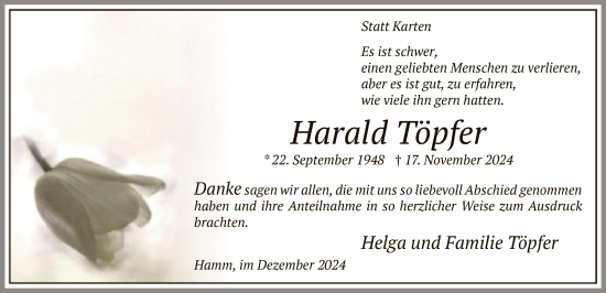Todesanzeige von Harald Töpfer von WA