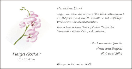 Todesanzeige von Helga Böcker von WA