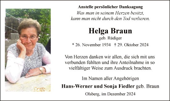 Todesanzeige von Helga Braun von WA