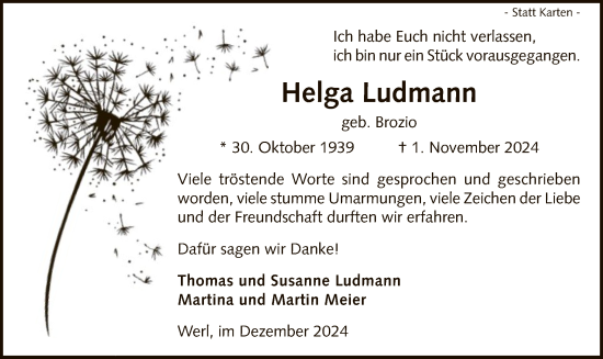 Todesanzeige von Helga Ludmann von WA