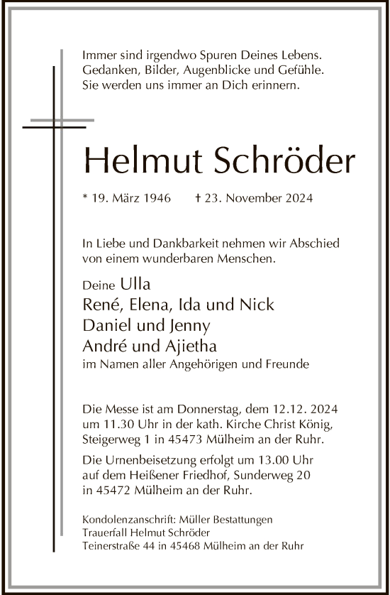 Todesanzeige von Helmut Schröder von WA