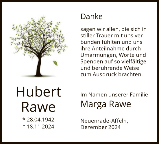 Todesanzeige von Hubert Rawe von WA
