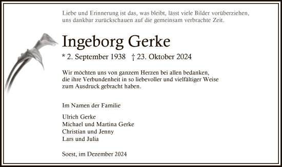 Todesanzeige von Ingeborg Gerke von WA