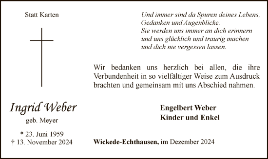 Todesanzeige von Ingrid Weber von WA