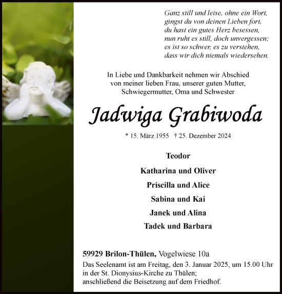 Todesanzeige von Jadwiga Grabiwoda von WA